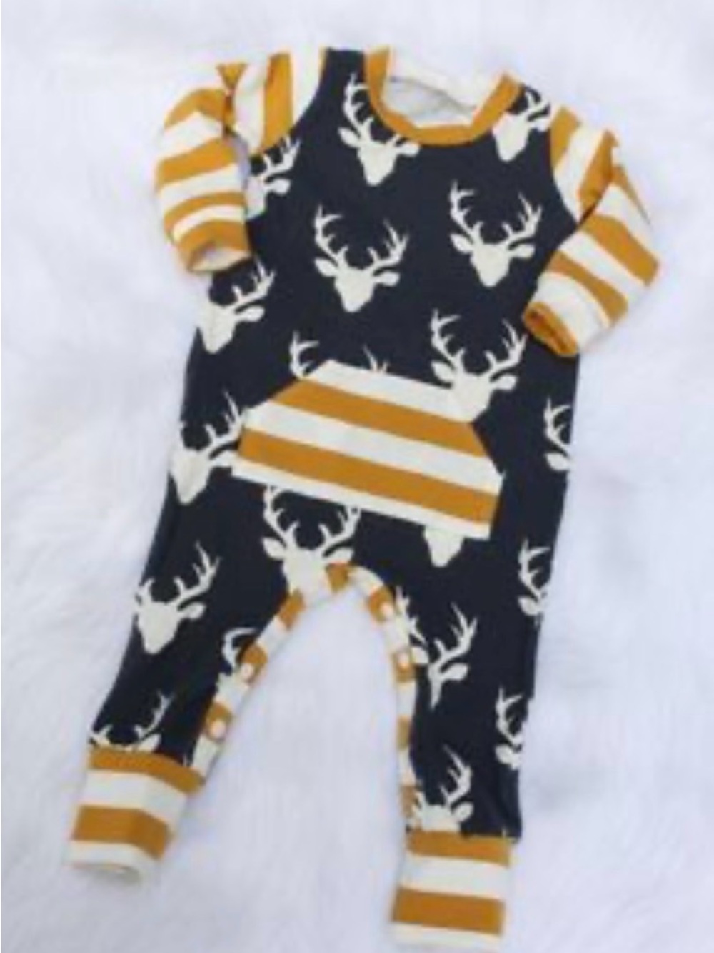 Mustard & Navy Deer Print Baby One-Piece